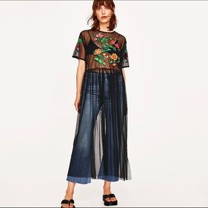 Zara Mesh Dress with floral embroidery